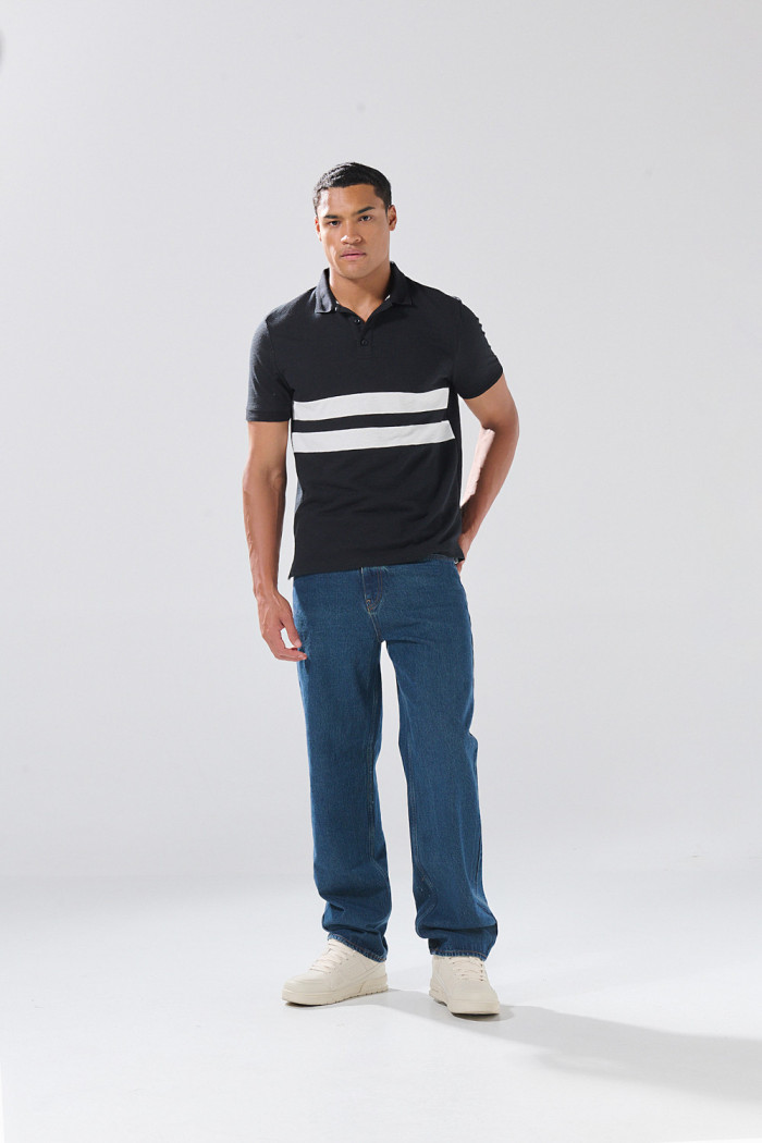 Camiseta polo unicolor de Boho Club con texturas y franjas
