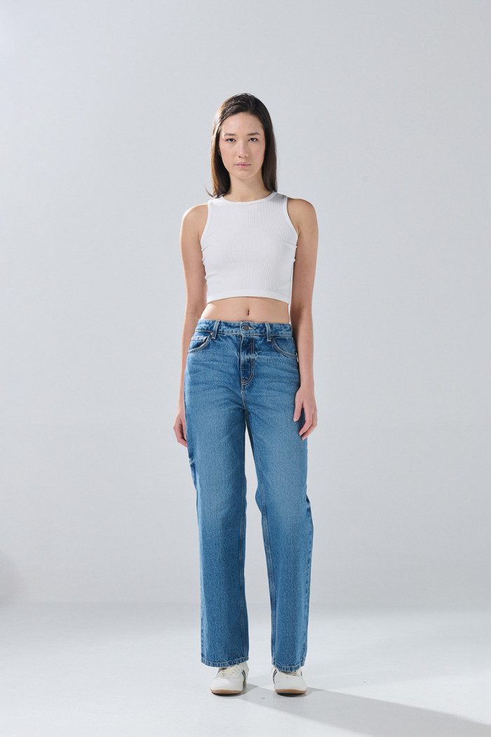 Jean 90´S infaltables azul medio con tiro alto
