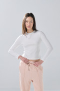 Camiseta ajustada en rib unicolor con manga larga