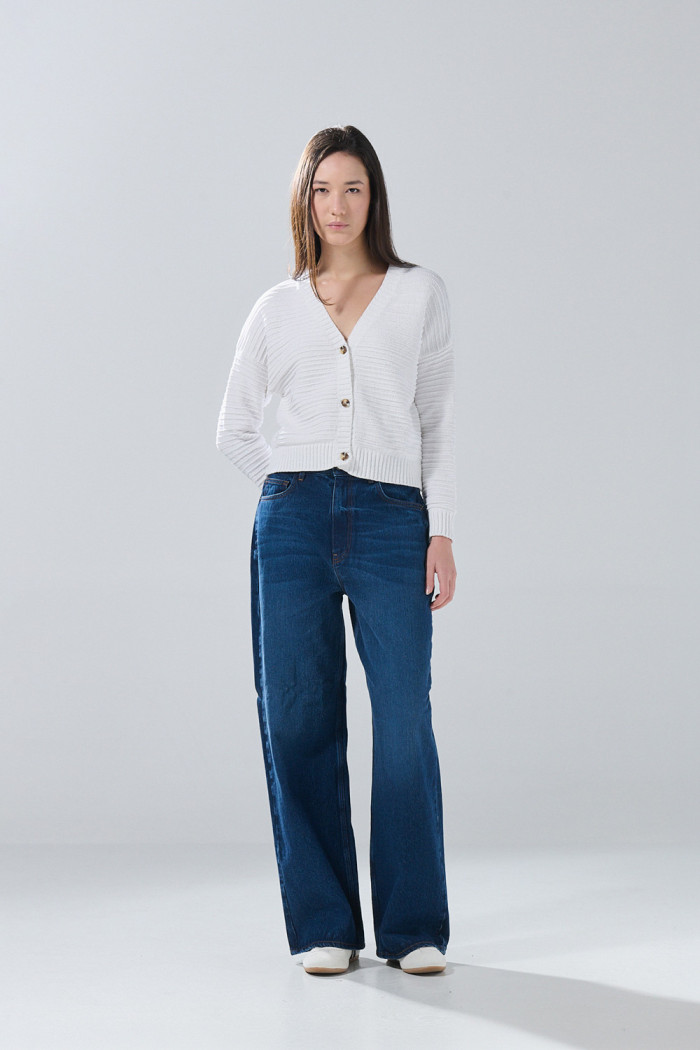 Jean baggy infaltables azul oscuro bota ancha con tiro medio
