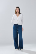 Jean baggy infaltables azul oscuro bota ancha con tiro medio
