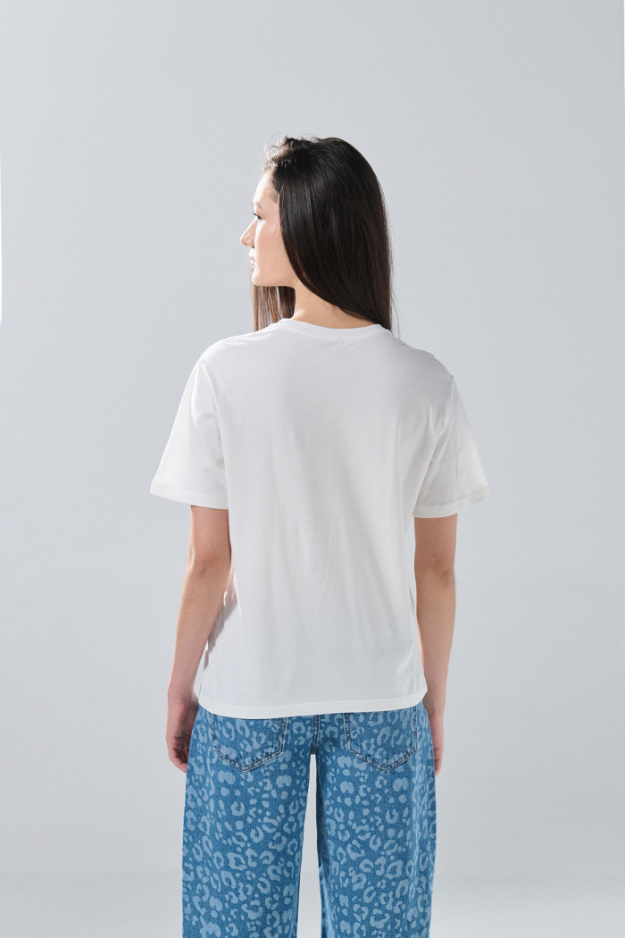 Camiseta crema en algodón de Snoopy con cuello redondo

