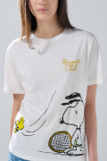 Camiseta crema en algodón de Snoopy con cuello redondo
