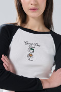 Camiseta de Snoopy crema con manga ranglan larga
