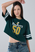 Camiseta verde crop top oversize con diseño de Snoopy
