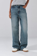 Jean azul oscuro baggy bota ancha con tiro medio y botón
