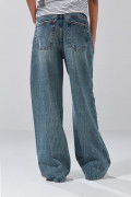 Jean azul oscuro baggy bota ancha con tiro medio y botón