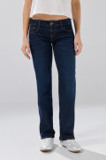 Jean tiro bajo straight leg azul infaltables con costuras
