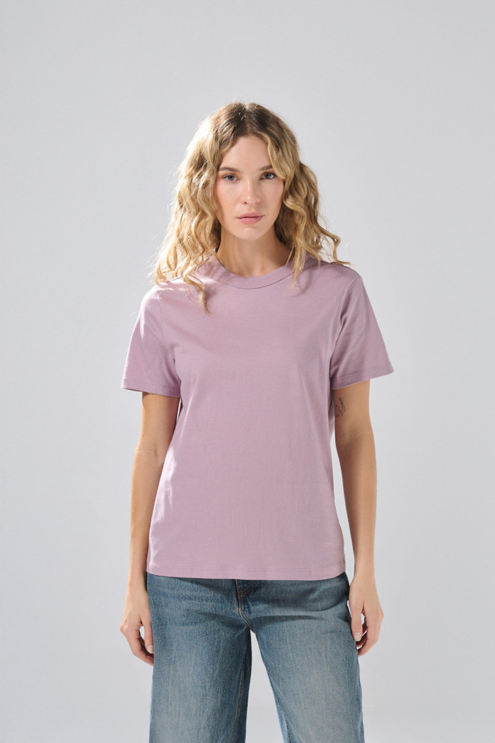 Camiseta infaltables unicolor con cuello redondo en algodón
