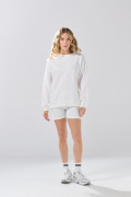Buzo oversize cuello redondo unicolor con hombro caído
