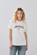 Camiseta ajustada en algodón college crema manga corta
