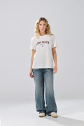 Camiseta ajustada en algodón college crema manga corta
