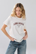 Camiseta ajustada en algodón college crema manga corta

