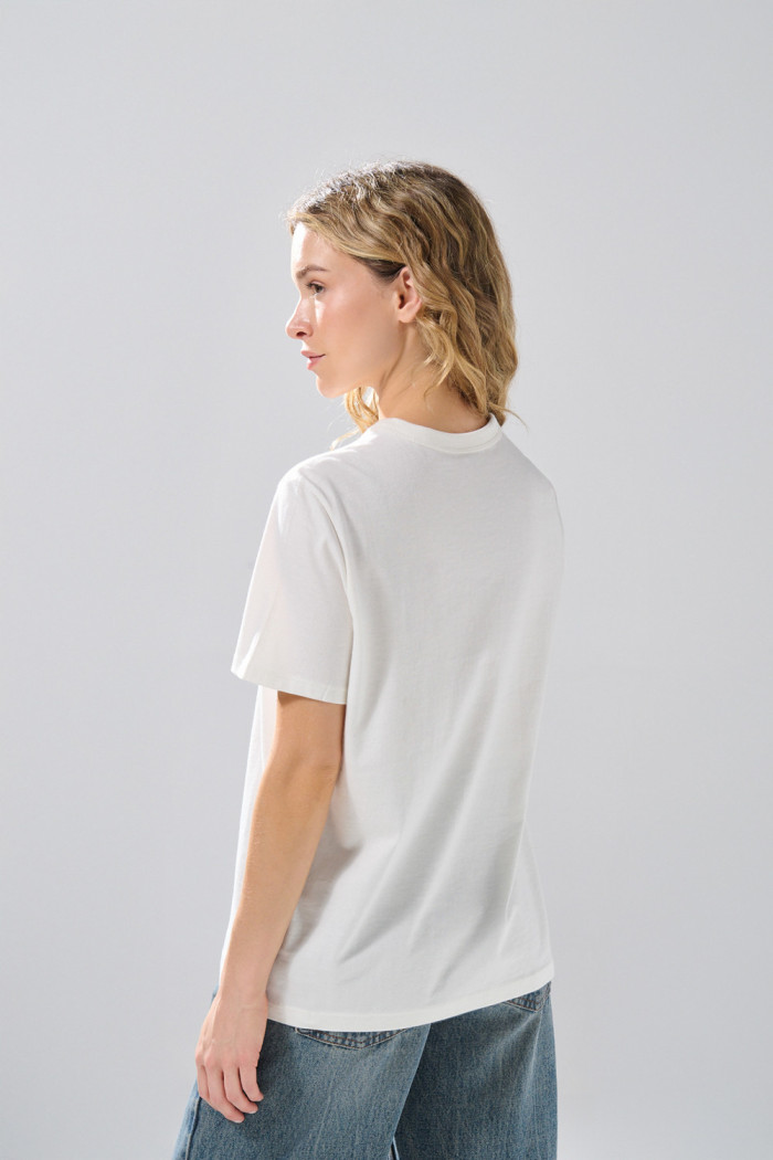Camiseta ajustada en algodón college crema manga corta
