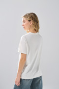 Camiseta ajustada en algodón college crema manga corta
