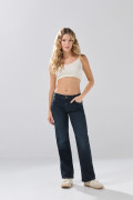 Jean infaltables straight leg azul intenso con tiro bajo
