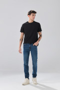 Camiseta unicolor infaltables cuello redondo en algodón
