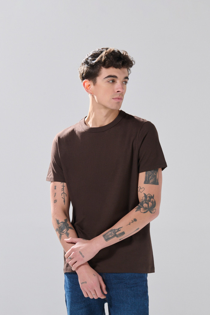 Camiseta infaltables cuello redondo unicolor en algodón

