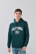 Buzo con capota verde oscura, bolsillo y diseño college
