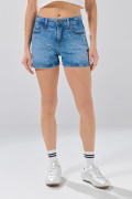 Short de jean azul medio con diseños de moños y tiro alto
