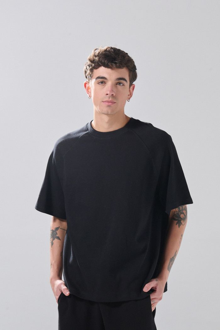 Camiseta en algodón con manga ranglan corta unicolor
