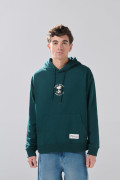 Buzo con capota verde oscuro oversize y diseños de Snoopy
