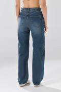 Jean azul oscuro 90´S infaltables con bota recta y bolsillos
