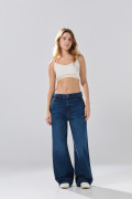 Jean infaltables baggy azul oscuro con bolsillos y bota ancha
