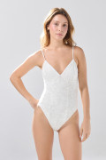 Body manga corta crema claro con efecto drapeado
