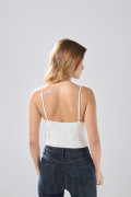 Body manga corta crema claro con efecto drapeado
