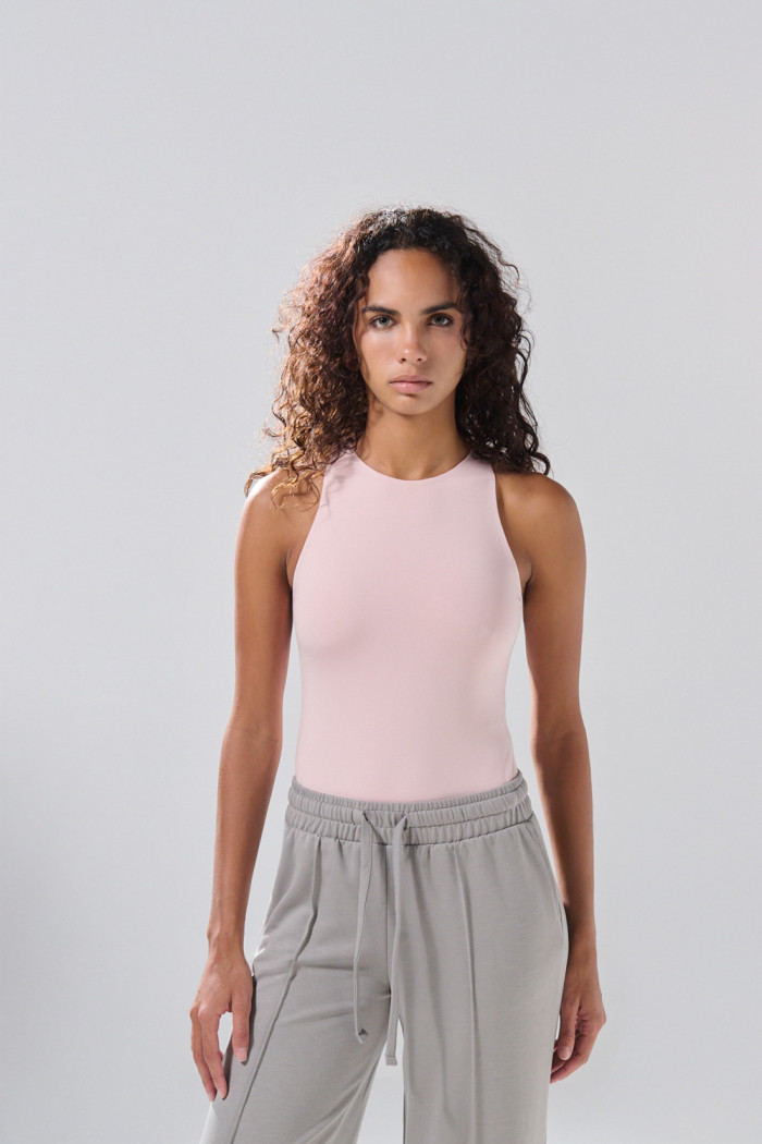 Body manga sisa unicolor con cuello redondo
