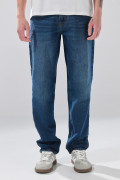 Jean azul oscuro 90´S infaltables con tiro bajo
