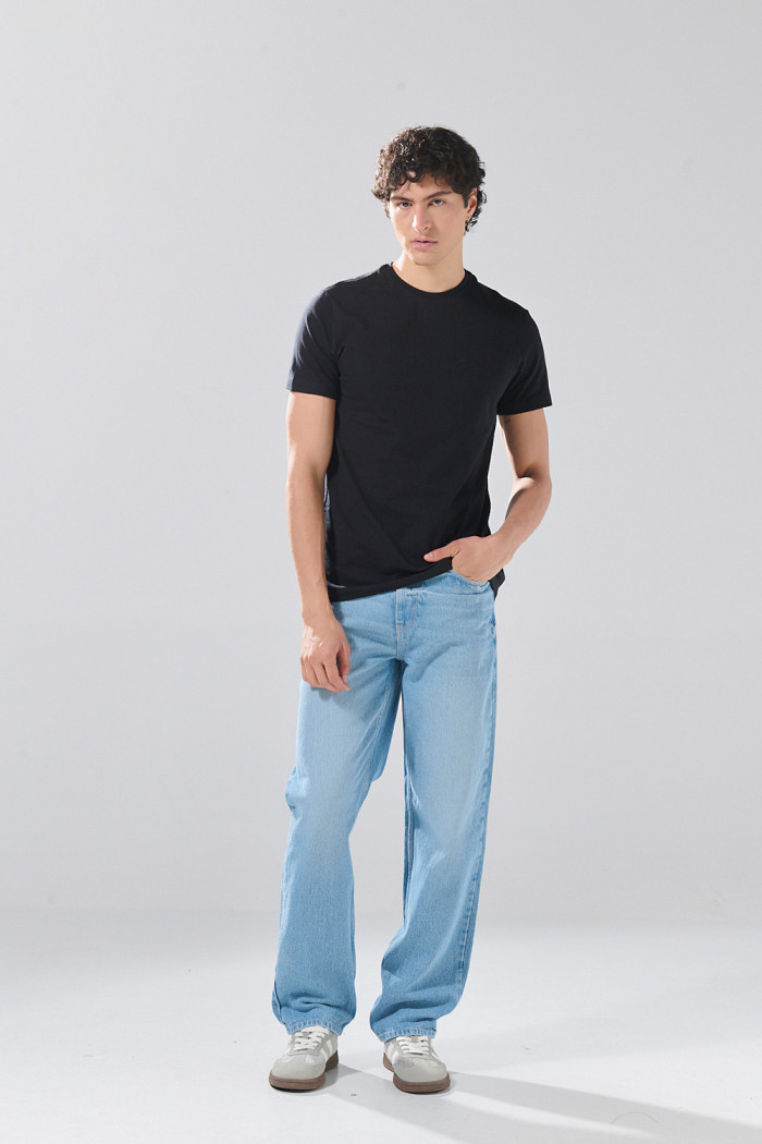 Camiseta en algodón infaltables unicolor con cuello redondo
