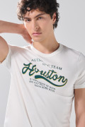 Camiseta en algodón college crema clara con cuello redondo
