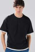 Camiseta oversize con contrastes y manga corta unicolor
