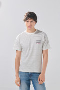 Camiseta crema clara college manga corta con rayas
