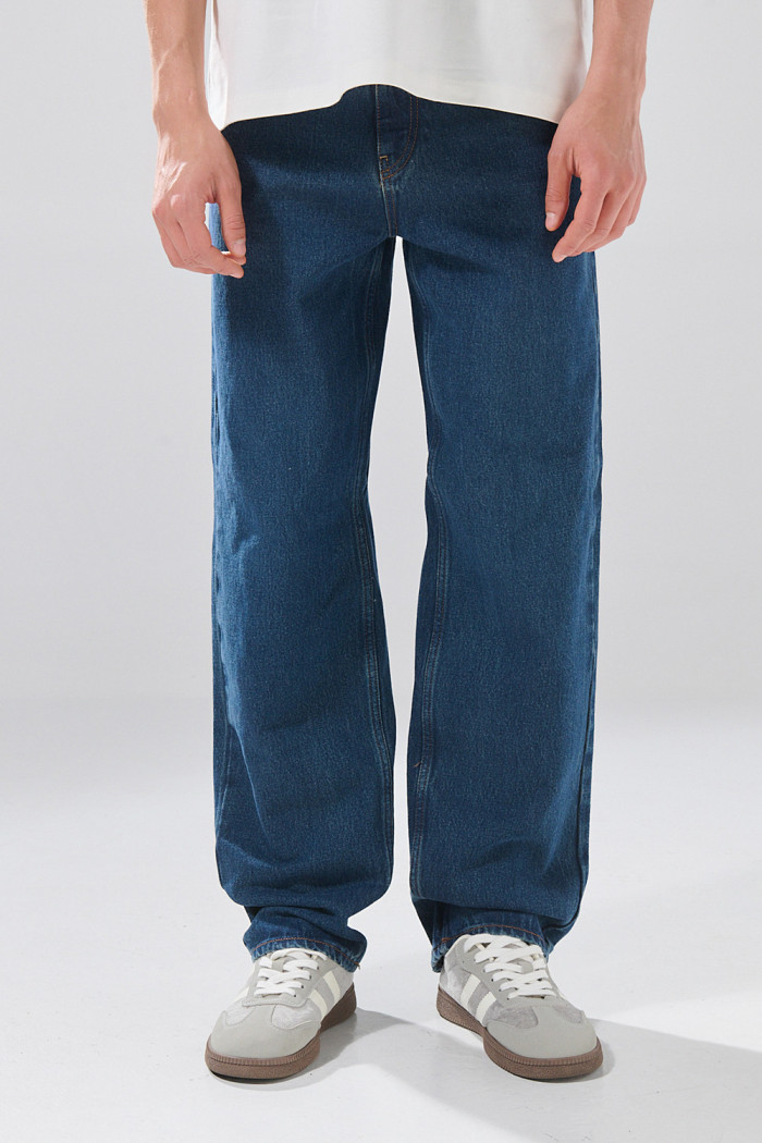 Jean baggy bota ancha infaltables azul con 5 bolsillos
