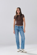 Jean azul straight leg bota recta infaltables con tiro alto
