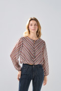 Blusa manga larga café oscura con rayas de Boho Club
