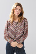 Blusa manga larga café oscura con rayas de Boho Club
