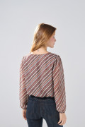 Blusa manga larga café oscura con rayas de Boho Club
