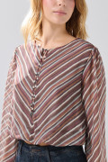 Blusa manga larga café oscura con rayas de Boho Club
