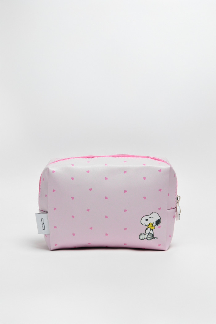 Cosmetiquera unicolor con diseño de Snoopy y cremallera