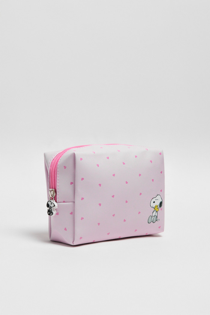 Cosmetiquera unicolor con diseño de Snoopy y cremallera