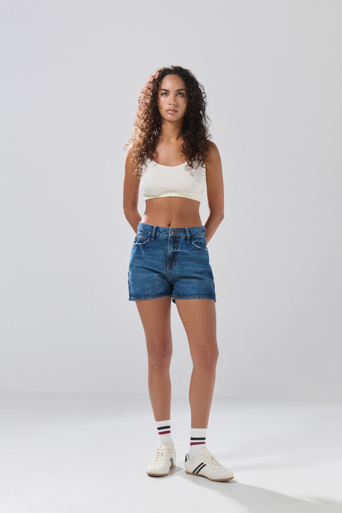 Short de jean infaltables azul oscuro con tiro alto
