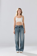 Jean baggy azul medio infaltables bota ancha con bolsillos
