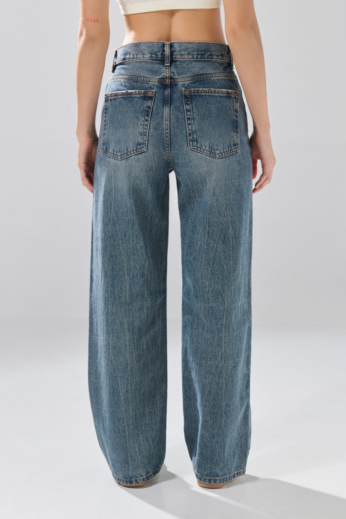 Jean baggy azul medio infaltables bota ancha con bolsillos
