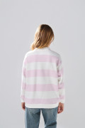 Buzo oversize cuello polo crema con diseño de Hello Kitty
