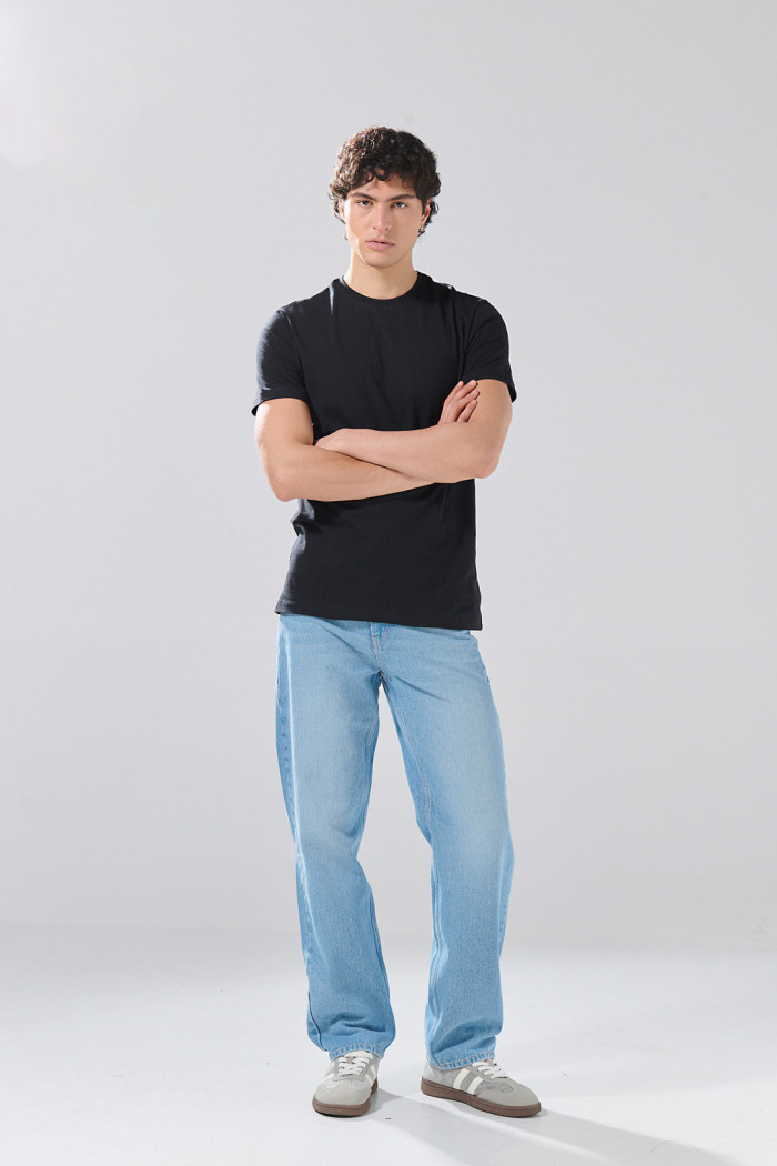 Jean baggy bota ancha infaltables azul claro con tiro medio
