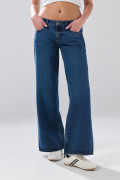 Jean open leg tiro bajo infaltables azul oscuro bota ancha
